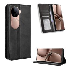 Per vivo V40e 5G / iQOO Z9S 5G Custodia per telefono in pelle con fibbia magnetica e texture retrò (nero)