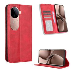 Per vivo V40e 5G / iQOO Z9S 5G Custodia per telefono in pelle con fibbia magnetica e texture retrò (rosso)
