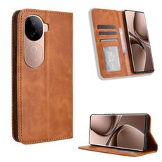 Per vivo V40e 5G / iQOO Z9S 5G Custodia per telefono in pelle con fibbia magnetica e texture retrò (marrone)