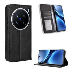 Per vivo X200 Pro 5G Custodia per telefono in pelle con fibbia magnetica e texture retrò (nero)