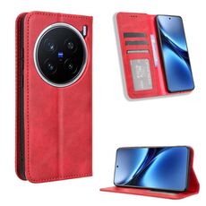 Per vivo X200 Pro 5G Custodia per telefono in pelle con fibbia magnetica e texture retrò (rosso)