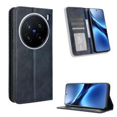 Per vivo X200 Pro 5G Custodia per telefono in pelle con fibbia magnetica e texture retrò (blu)