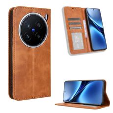 Per vivo X200 Pro 5G Custodia per telefono in pelle con fibbia magnetica e texture retrò (marrone)