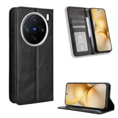 Per vivo X200 Pro mini 5G Custodia per telefono in pelle con fibbia magnetica e texture retrò (nero)