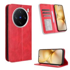 Per vivo X200 Pro mini 5G Custodia per telefono in pelle con fibbia magnetica e texture retrò (rosso)
