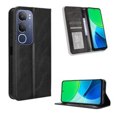 Per vivo Y19s 4G Custodia per telefono in pelle con fibbia magnetica e texture retrò (nero)