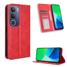 Per vivo Y19s 4G Custodia per telefono in pelle con fibbia magnetica e texture retrò (rosso)