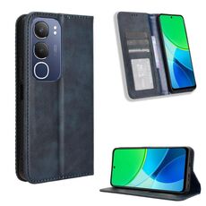 Per vivo Y19s 4G Custodia per telefono in pelle con fibbia magnetica e texture retrò (blu)
