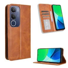 Per vivo Y19s 4G Custodia per telefono in pelle con fibbia magnetica e texture retrò (marrone)