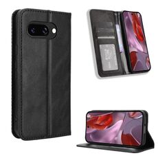 Per Google Pixel 9a Custodia per telefono in pelle con fibbia magnetica e texture retrò (nero)