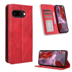 Per Google Pixel 9a Custodia per telefono in pelle con fibbia magnetica e texture retrò (rosso)