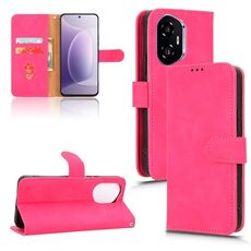 Custodia in pelle magnetica con chiusura a scatto per Honor 300 Skin Feel (rosso rosa)