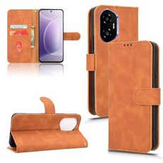 Custodia in pelle magnetica con chiusura a scatto per Honor 300 Skin Feel (marrone)