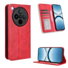 Per OPPO Find X8 Custodia per telefono in pelle con fibbia magnetica e texture retrò (rosso)