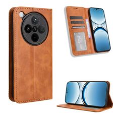 Per OPPO Find X8 Custodia per telefono in pelle con fibbia magnetica e texture retrò (marrone)