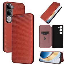Per vivo V30e / V40 Lite 5G Custodia per telefono in pelle con texture in fibra di carbonio (marrone)
