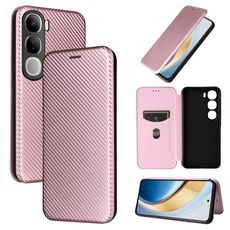 Per vivo V30e / V40 Lite 5G Custodia per telefono in pelle con texture in fibra di carbonio (rosa)