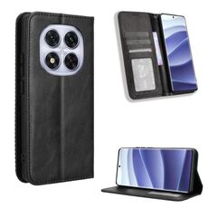 Per Redmi Note 14 Pro+ 5G Custodia per telefono in pelle con fibbia magnetica e texture retrò (nero)