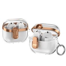 Per Samsung Galaxy Buds3 / 3 Pro Custodia protettiva per auricolari trasparente galvanica con blocco di sicurezza (oro rosa)