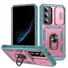 Per Samsung Galaxy S25+ 5G Custodia per telefono ibrida in TPU con supporto scorrevole Camshield (rosa+verde)