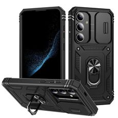 Per Samsung Galaxy S25+ 5G Custodia per telefono ibrida in TPU con supporto scorrevole Camshield (nero)
