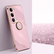 Per vivo V40 Lite 5G XINLI Custodia per telefono in TPU elettroplaccato 6D con bordo dritto con supporto ad anello (viola ciliegia)