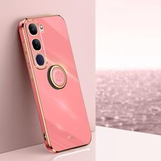 Per vivo V40 Lite 5G XINLI Custodia per telefono in TPU elettroplaccato 6D con bordo dritto con supporto ad anello (rosso biancospino)