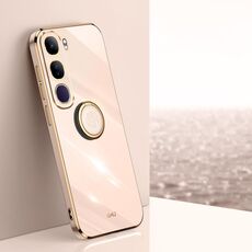 Per vivo V40 Lite 5G XINLI Custodia per telefono in TPU elettroplaccato 6D con bordo dritto con supporto ad anello (rosa)