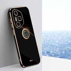 Per Honor 300 Pro XINLI Custodia per telefono in TPU elettroplaccato 6D con bordo dritto con supporto ad anello (nero)
