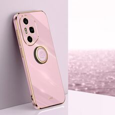 Per Honor 300 Pro XINLI Custodia per telefono in TPU elettroplaccato 6D con bordo dritto con supporto ad anello (viola ciliegia)
