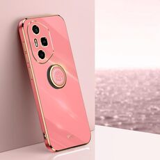 Per Honor 300 Pro XINLI Custodia per telefono in TPU elettroplaccato 6D con bordo dritto e supporto ad anello (rosso biancospino)