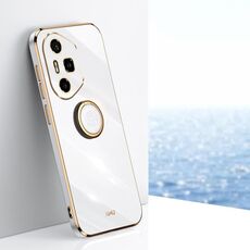 Per Honor 300 Pro XINLI Custodia per telefono in TPU elettroplaccato 6D con bordo dritto con supporto ad anello (bianco)