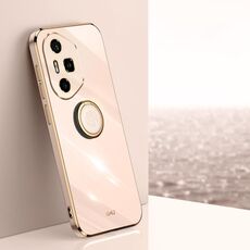 Per Honor 300 Pro XINLI Custodia per telefono in TPU elettroplaccato 6D con bordo dritto con supporto ad anello (rosa)