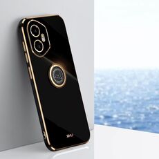 Per Honor 300 XINLI Custodia per telefono in TPU elettroplaccato 6D con bordo dritto con supporto ad anello (nero)