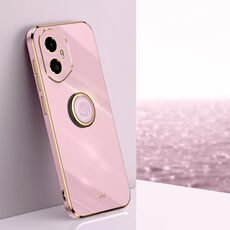 Per Honor 300 XINLI Custodia per telefono in TPU elettroplaccato 6D con bordo dritto con supporto ad anello (viola ciliegia)