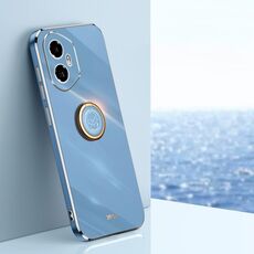 Per Honor 300 XINLI Custodia per telefono in TPU elettroplaccato 6D con bordo dritto e supporto ad anello (blu celeste)