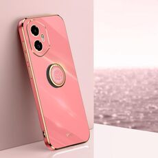 Per Honor 300 XINLI Custodia per telefono in TPU elettroplaccato 6D con bordo dritto e supporto ad anello (rosso biancospino)