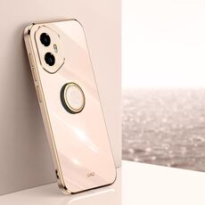 Per Honor 300 XINLI Custodia per telefono in TPU elettroplaccato 6D con bordo dritto con supporto ad anello (rosa)
