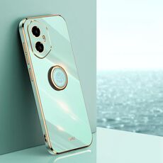 Per Honor 300 XINLI Custodia per telefono in TPU elettroplaccato 6D con bordo dritto e supporto ad anello (verde menta)