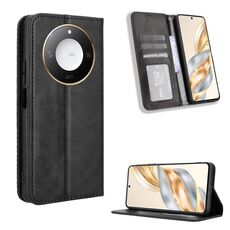 Per Honor X60 5G / X9C Smart Magnetic Buckle Retro Texture Custodia in Pelle per Telefono (Nero)