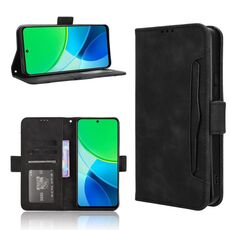 Per vivo Y19s 4G Custodia in pelle con slot per schede e texture in vitello (nero)