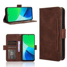 Per vivo Y19s 4G Custodia in pelle con texture in vitello e slot per schede (marrone)