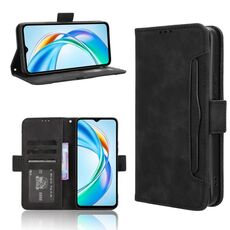 Custodia in pelle per telefono cellulare con slot per schede e texture in vitello per Honor X5b 4G (nero)