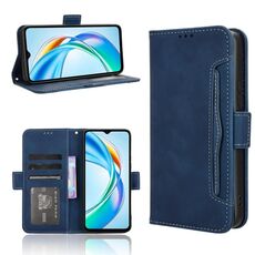 Custodia per telefono in pelle con slot per schede e texture in vitello per Honor X5b 4G (blu)
