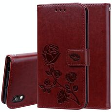 Custodia in pelle PU con flip orizzontale in rilievo rosa per Huawei Honor 8S / Y5 (2019), con supporto, slot per schede e portafoglio (marrone)