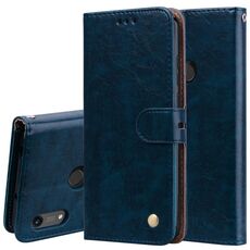 Custodia Flip orizzontale in pelle stile business con struttura in cera d'olio per Huawei Y6 (2019) / Honor 8A, con supporto, slot per schede e portafoglio (blu)