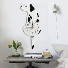 Orologio da parete a forma di cane a forma di cane con decorazione della camera da letto dell'ufficio domestico, dimensioni: 42 x 18 cm (bianco)