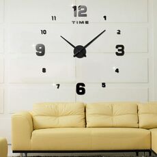 Camera da letto Decorazione della casa Numero a specchio Senza cornice Grande adesivo da parete 3D fai da te Orologio muto, Dimensioni: 100 * 100 cm (nero)