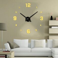 Camera da letto Decorazione della casa Numero a specchio Senza cornice Grande adesivo da parete 3D fai da te Orologio muto, Dimensioni: 100 * 100 cm (Oro)