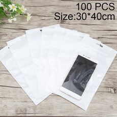 100 PCS 30cm x 40cm Borsa con chiusura lampo per gioielli con perle bianche frontali trasparenti con foro per appendere, stampa personalizzata e dimensioni sono i benvenuti